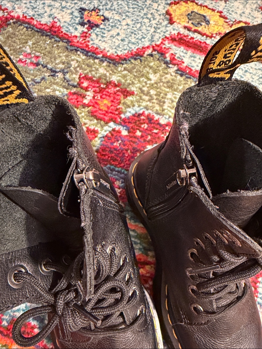 Dr. Martens Black Leather Platform Lace-Up Boots with Yellow Stitching - Picture 7 of 7
